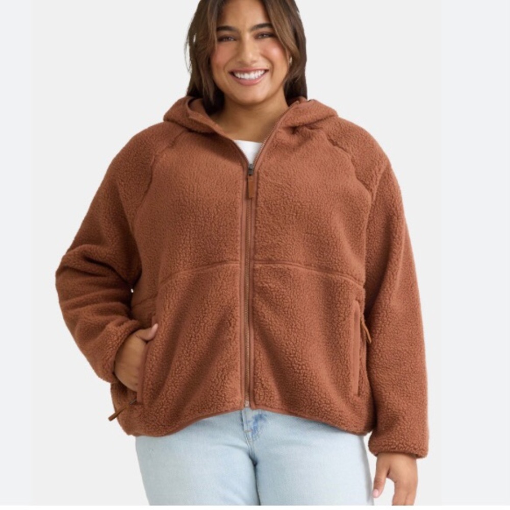 🧸 Time & Tru Brown cocoa polar fleece zip hooded jacket